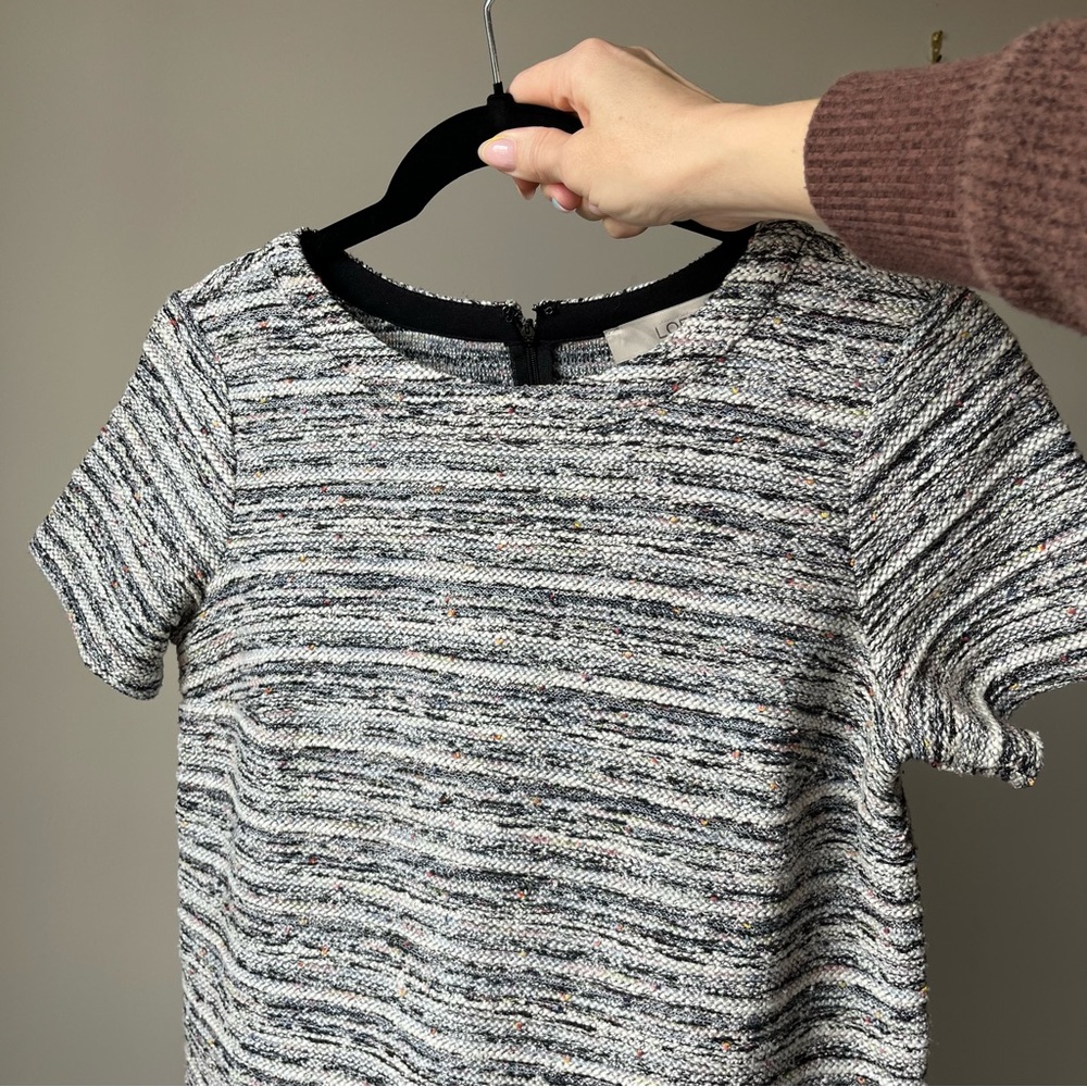 LOFT Petite Boucle Tweed Shift Dress Black White Pocket Mini SP - Picture 6 of 11